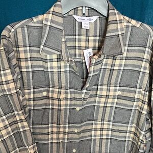 Old Navy Gray and Cream Plaid Shirt